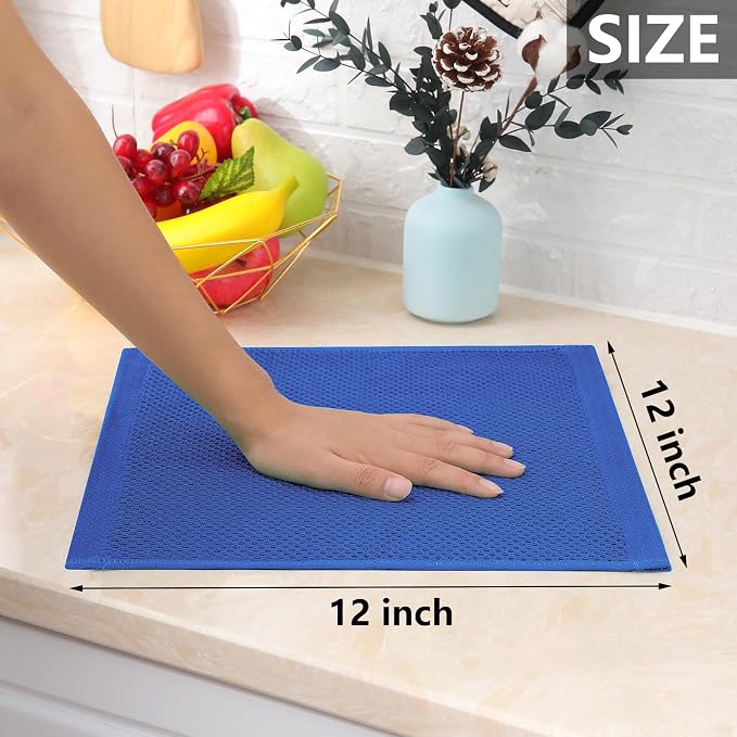 Homaxy 100% Cotton Waffle Weave Kitchen Dish Cloths, Ultra Soft Absorbent Quick Drying Dish Towels, 12 x 12 Inches, 18-Pack, Blueberry