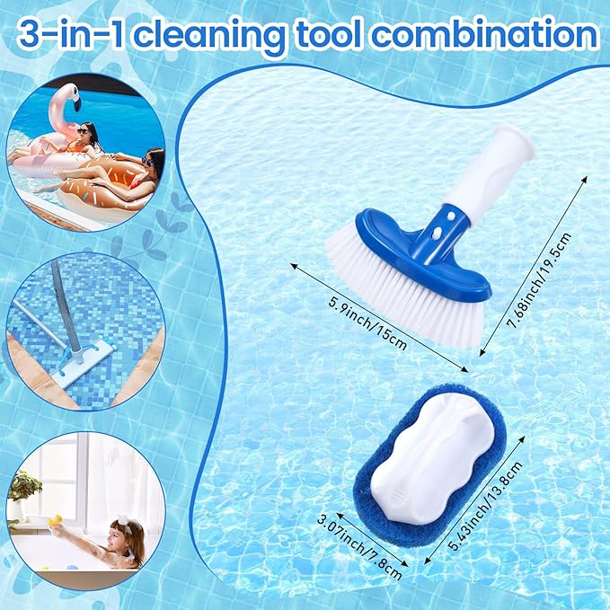 3 Pcs Hot Tub Accessories Kit with 26'' Spa Skimmer Net, Curved Brush, Handy Sponge Brush for Inflatable Hot Tub and Spa Pool Small Above Ground