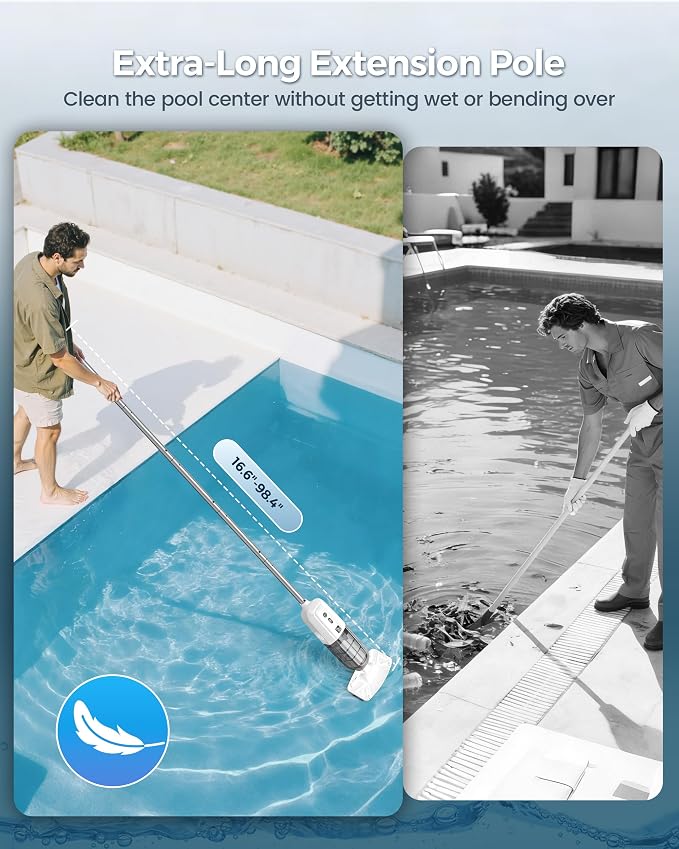 2026 Upgrade Cordless Handheld Pool Vacuum,Pool Vacuum for Above and Inground Pool,Rechargeable Pool Cleaner with Extention Pole,Up to 70-Min Runtime,Ideal for Leaves,Debris,Spas,Hot Tubs,Sky White