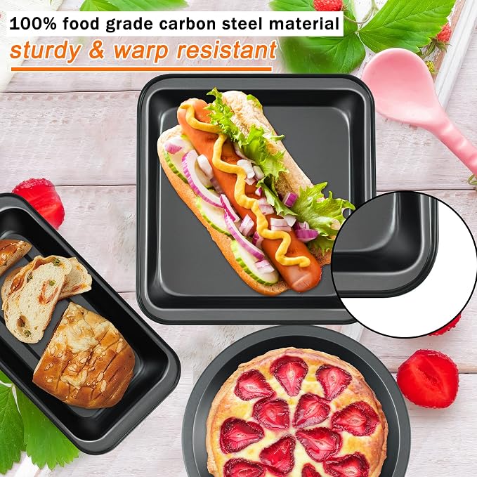 mobzio Kitchen 5-Piece Nonstick Bakeware Set - Round/Square Cake Pans, Muffin Pan, Loaf Pan, Roast Pan & Baking Sheets