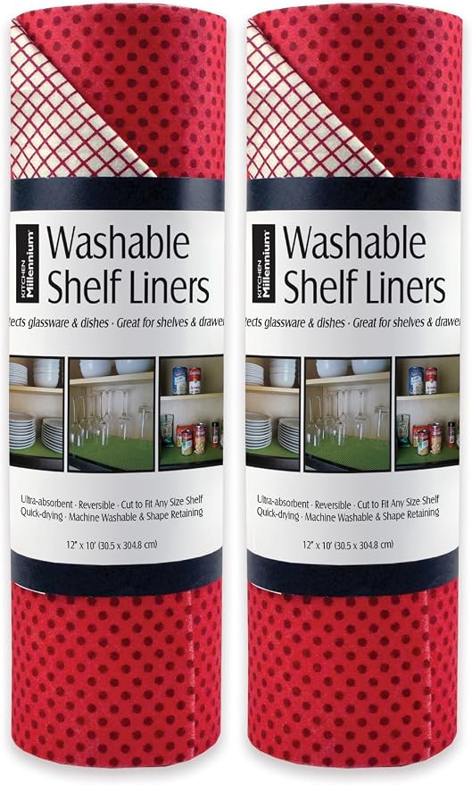 DII Fridge & Shelf Liner Collection Non-Adhesive, Cut to fit, Machine Washable, 12x20, Tango Red Dots, 2 Piece