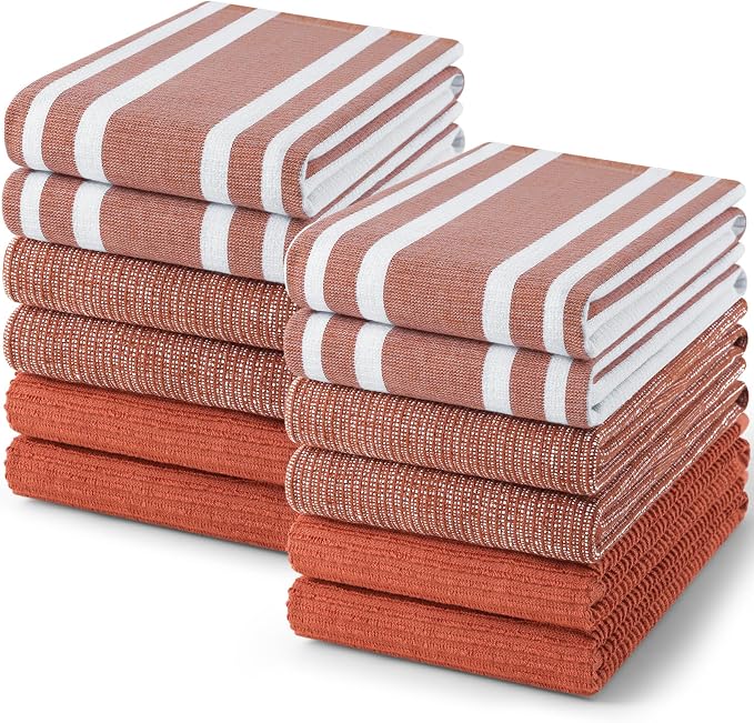 Homaxy Premium Kitchen Towels(18”x 28”, 12 Pack), Large Cotton 380 GSM Kitchen Hand Towels, Soft and Absorbent Terry Dish Towels, Multipurpose Tea Towel Set with Hanging Loop, Rust