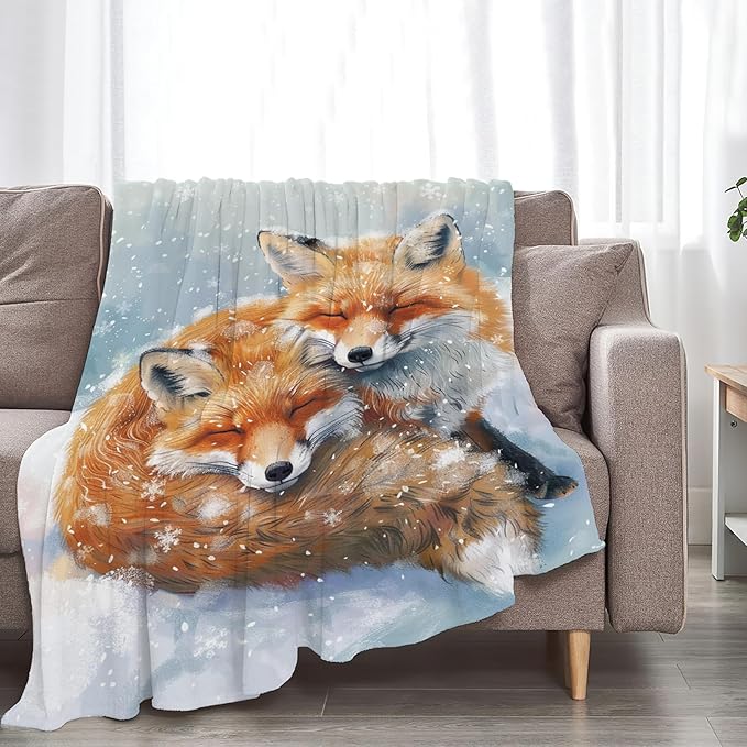 Tijuboni Fox Throw Blanket Fox Gifts for Girls Boys Women Men Kids Adults Soft Flannel Fleece Blanket for Couch Sofa Bed Home Decor 60"x80"