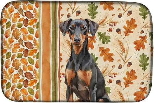 Caroline's Treasures German Pinscher Heirloom Fall Dish Drying Mat Absorbent Dish Drying Mat Pad for Kitchen Counter Dish Drainer Mat for Countertop, 14 x 21", Multicolor