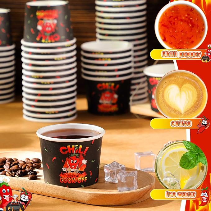 Ziliny 200 Pcs Chili Cook off Party Decorations Disposable Chili Cook off Paper Tasting Cups Food Sample Bowls for Mexican Party Supplies(Stew,5 oz)