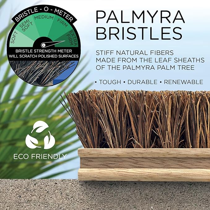 LOLA Deck Scrub Brush, 9" x 3.5" Head w/Palmyra Bristles for Outdoor Cleaning, Removes Dirt & Grime from Patios, Decks, Grout, 1 Count