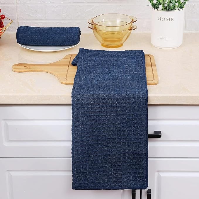 Homaxy Microfiber Waffle Weave Kitchen Towels Set, 16 x 28 Inch and 12 X 12 Inch Ultra Absorbent and Solid Color Dish Towels, 8 Pack, Navy Blue/Grey/Black/Dark Grey
