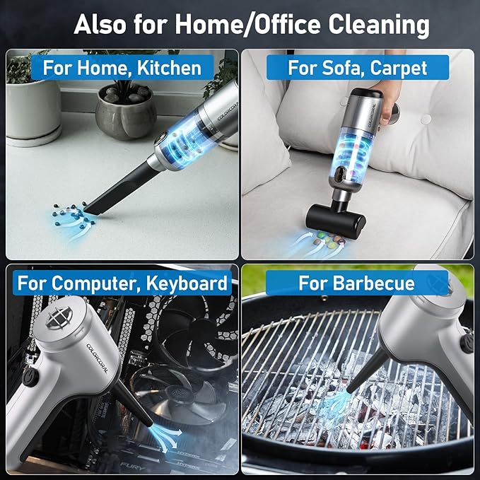 COLORCORAL 4-in-1 Car Vacuum Handheld 16000Pa Brushless Motor Car Vacuum with Cleaning Gel for PC, Tablet, Phone,Car