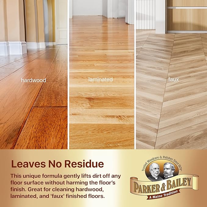 Parker & Bailey Wood Floor Cleaner – Use on Hardwood, Laminated or Faux Finished Floors. Shine Restorer Protector, Surface Cleaner Supplies Home Improvement, Natural Look, Cuts Grease, 64oz