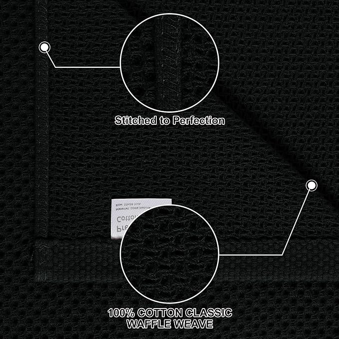 Homaxy 100% Cotton Kitchen Towels and Dishcloths Set, 12 x 12 Inches and 13 x 28 Inches, Set of 8 Bulk Kitchen Towels Set, Ultra Soft Absorbent Dish Cloths for Washing Dishes, Black