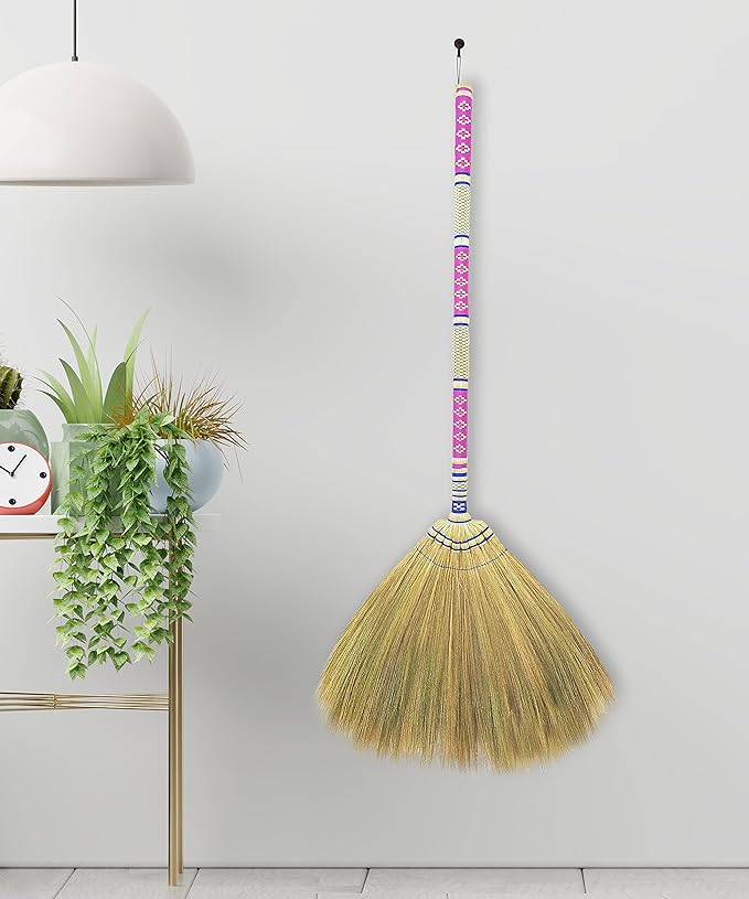 40 inch Tall of Asian Broom for Cleaning Tile Floor,Soft bristles,Long Handle Hand Grip The Reed Tree with Grass, Design for Sweeper Garbage Dust,Vintage Broom,Durable Indoor & Outdoor