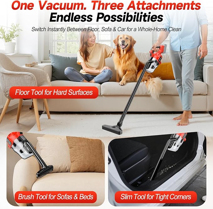 Cordless Handheld Vacuum Cleaner Compatible with Milwaukee 18V Battery (Tool Only, No Battery), 16000Pa Portable Vacuum with 2 HEPA Filters & 4 Attachments for Car, Home, Garage Cleaning
