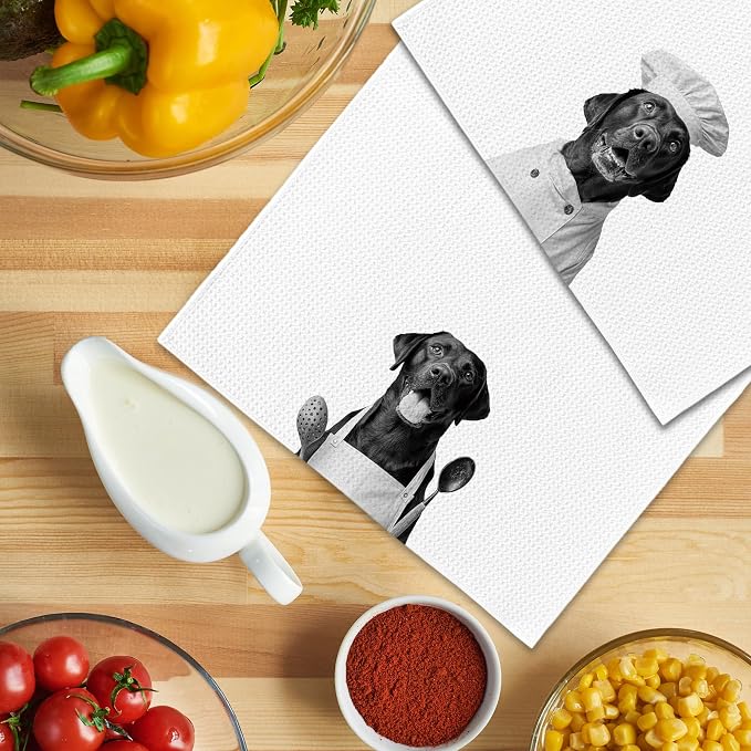 Funny Chef Labrador Retriever Kitchen Towels Set of 2, Labrador Retriever Gifts for Women Dish Tea Towels for Kitchen, Dog Mom Lovers Owner Gifts Decorative Hand Towel, 16x24 Inch