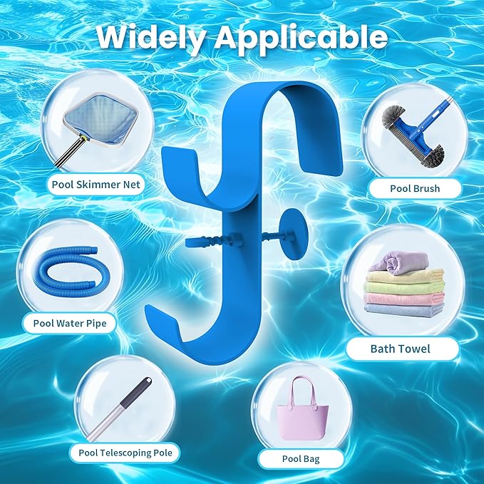 Poolside Pool Leaf Skimmer Net Holder, Above Ground Pool Pole Hanger, Above Ground Pool Accessories,Adjustable Telescopic Pool Pole Hooks,Pool Brush Hanger Tool Pool Equipment [Patented](2 PAIR)