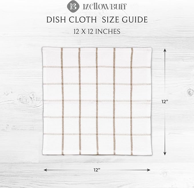 100% Cotton Terry Dish Cloth & Dish Towel, 8 Pack, Super Soft and Absorbent Kitchen Towels, Perfect for Kitchen Cleaning and Dish Washing (TAN (Solid and Checks) 8 Pack)