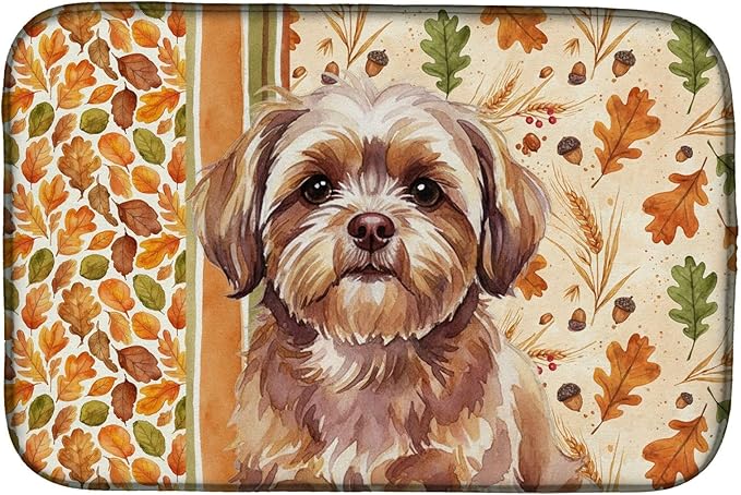 Caroline's Treasures Liver Shih Tzu Heirloom Fall Dish Drying Mat Absorbent Dish Drying Mat Pad for Kitchen Counter Dish Drainer Mat for Countertop, 14 x 21", Multicolor