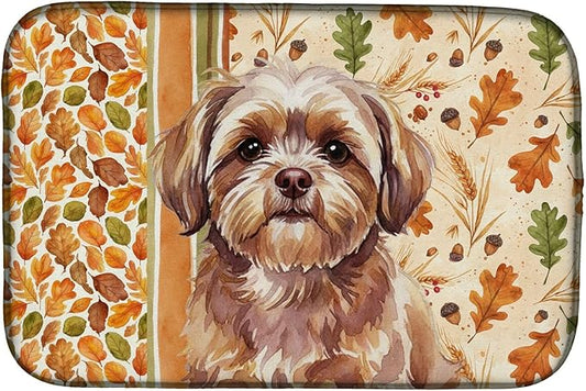 Caroline's Treasures Liver Shih Tzu Heirloom Fall Dish Drying Mat Absorbent Dish Drying Mat Pad for Kitchen Counter Dish Drainer Mat for Countertop, 14 x 21", Multicolor