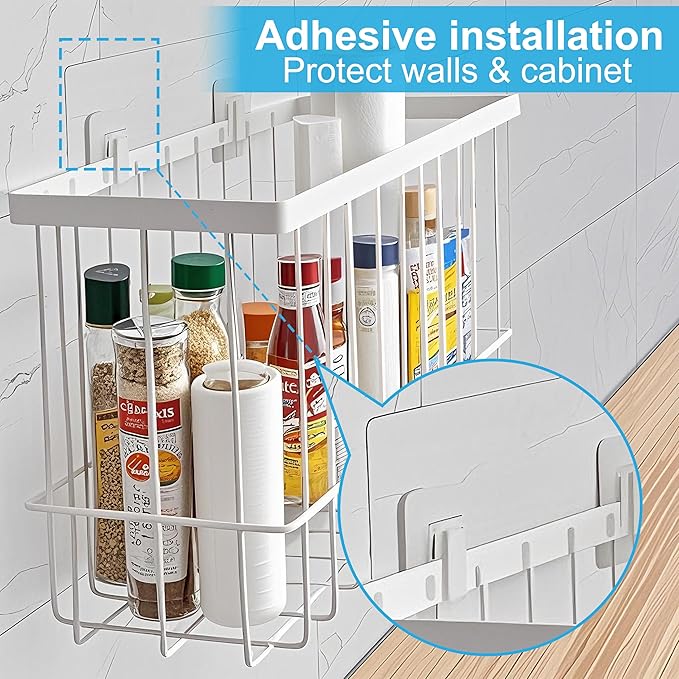 Cabinet Door Organizer 3Pcs, Foil and Plastic Wrap Organizer with 2 Sponges, Cabinet Door Storage with 3 Caddy Adhesive, for Aluminum Foil, Plastic Wrap, Wool Dryer Balls, White,(Small, Medium, Large)