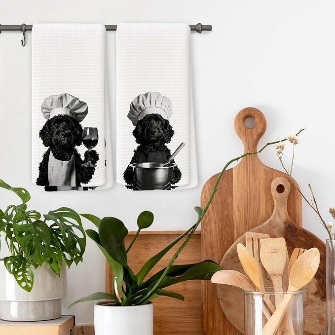Funny Chef Goldendoodle Kitchen Towels Set of 2, Goldendoodle Dog Gifts for Women Dish Tea Towels for Kitchen, Dog Mom Lovers Owner Gifts Decorative Hand Towel, 16x24 Inch
