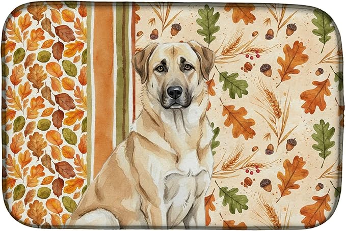 Caroline's Treasures Anatolian Shepherd Dog Heirloom Fall Dish Drying Mat Absorbent Dish Drying Mat Pad for Kitchen Counter Dish Drainer Mat for Countertop, 14 x 21", Multicolor