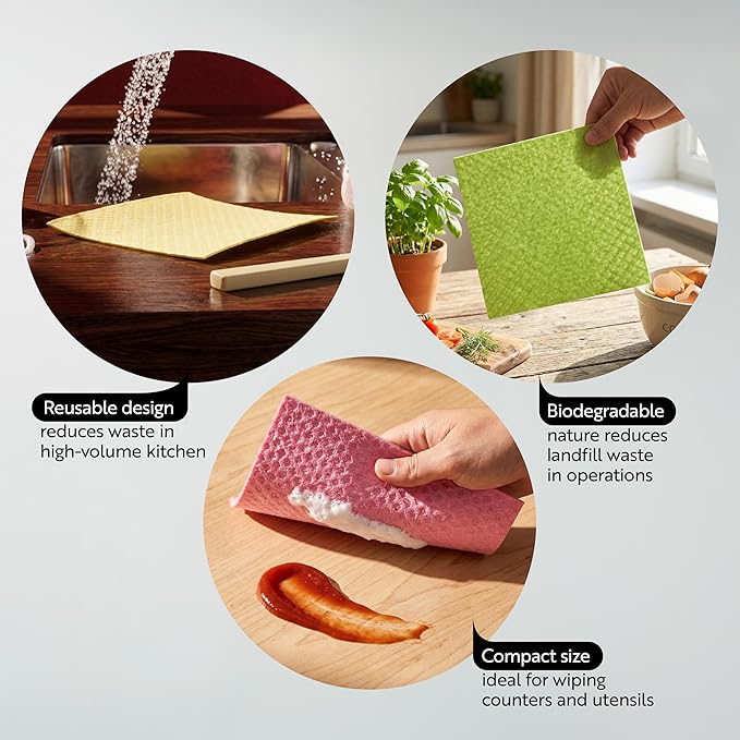 Restaurantware Swedish Dishcloths Pack of 200 Cellulose Reusable Absorbent Green Kitchen Towels, Washable Quick-Dry Dish Towels, Sustainable Cleaning Cloths Super-Absorbent Biodegradable Odorless