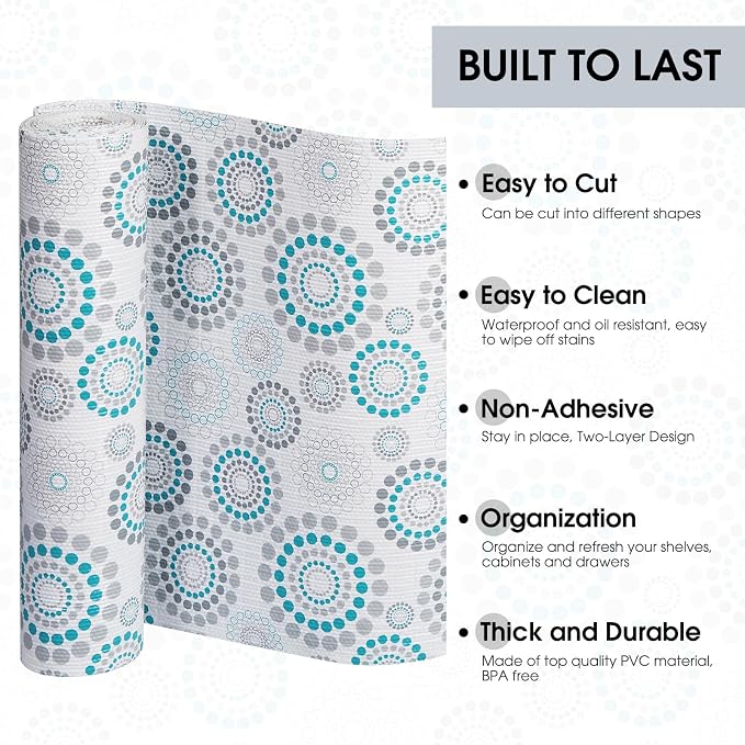 Drawer and Shelf Liner, Non-Slip Kitchen Cabinet Liners Non-Adhesive Thick Strong Grip Waterproof Washable Mats Protect Dresser Shelves Cupboard Bathroom Cabinets, Spiral, 12 in X 30 FT