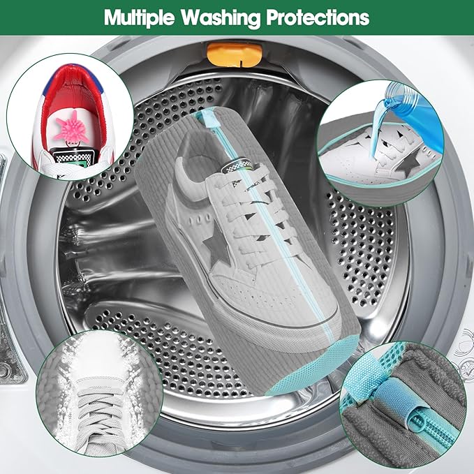 Shoe Washing Machine Bag, 2 Pack Sneaker Cleaner Kit with 10 Washer Balls for Gym Sneakers and Flats, Shoe Laundry Bag with Zipper Protection Design,Large Size for Women's, Men's, and Kid's Shoes