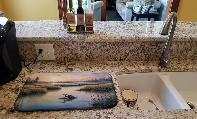 Caroline's Treasures Wetland Wonders Blue Heron Dish Drying Mat Absorbent Dish Drying Mat Pad for Kitchen Counter Dish Drainer Mat for Countertop, 14 x 21", Multicolor