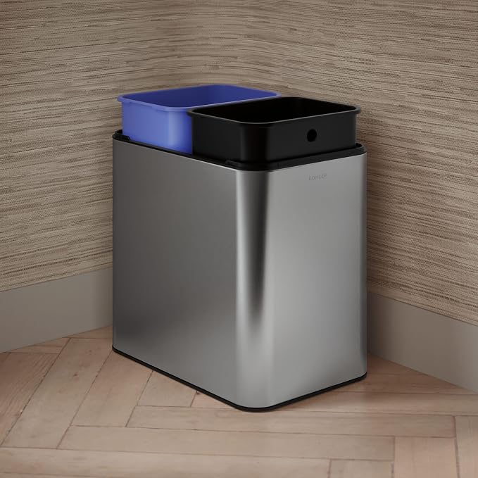 Kohler K-31315-ST 22-Liter Dual-Bin Open-Top Trash Can, Stainless Steel