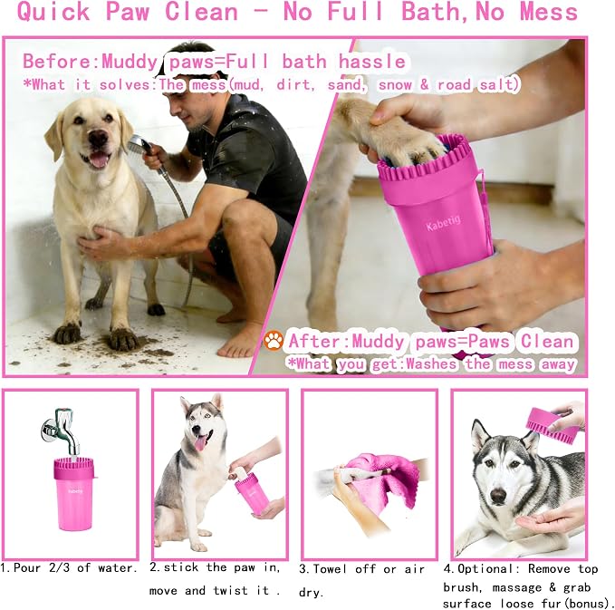 Dog Paw Cleaner Cup with Detachable Top Brush for Large & XL Dogs | Quick-clean muddy paws with soft bristles, one-step top brush grabs loose fur, lazy-friendly design, fits paws 2.5-3.5“ wide