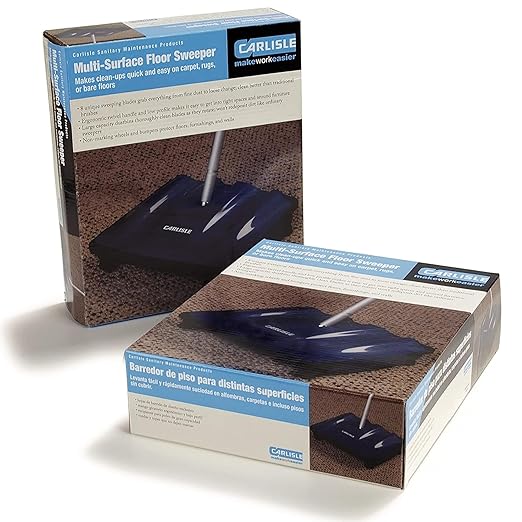 Carlisle FoodService Products Duo-Sweeper Rubberized Carpet and Floor Sweeper – Efficient Manual Cleaning for Restaurants with Low Pile Carpets