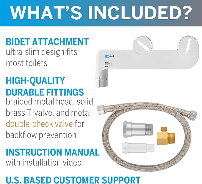 Waterpik BeWell Bidet Attachment BDT-001 Non-Electric Water Spray Angle and Adjustable Pressure, Self-Cleaning, Easy DIY Installation Toilet Seat Sprayer, BDT-001 White