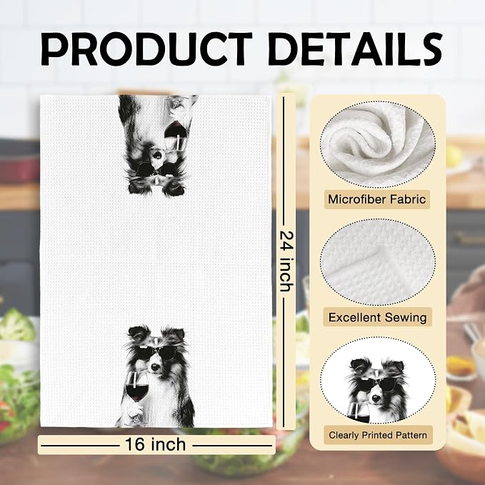 Funny Chef Shetland Sheepdog Kitchen Towels Set of 2, Shetland Sheepdog Dog Gifts for Women Dish Tea Towels for Kitchen, Dog Mom Lovers Owner Gifts Decorative Hand Towel, 16x24 Inch