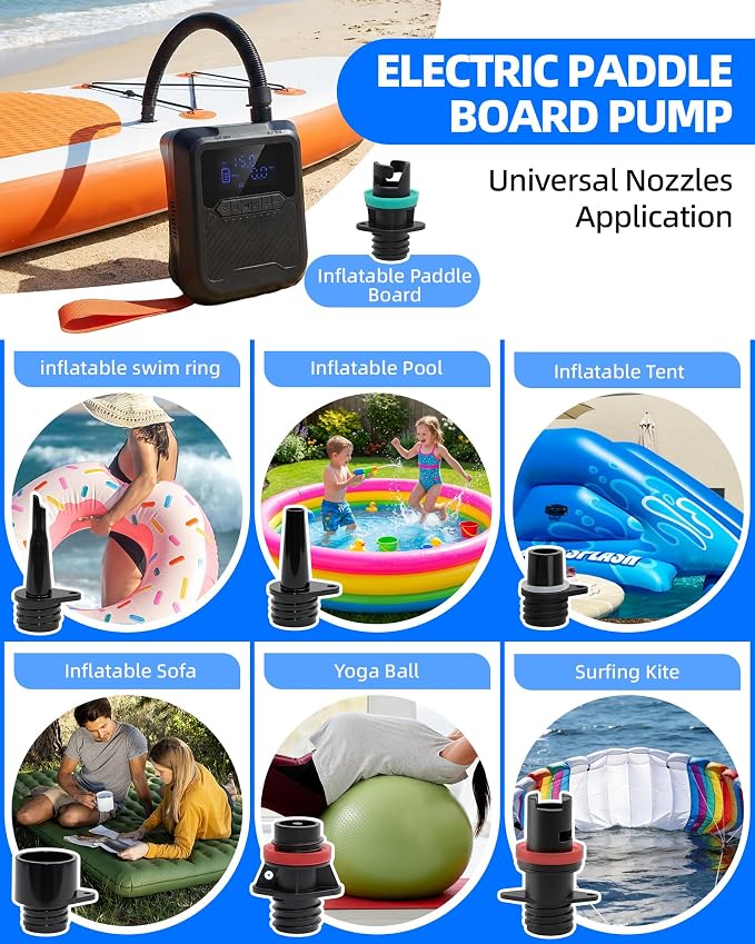 Electric Paddle Board Pump Portable, 20PSI High Pressure SUP Air Pump with Intelligent Dual Stage Inflation, Deflation & Auto-Off Function, Rechargeable Battery & 120W 12V DC Inflator for Kayak Boat