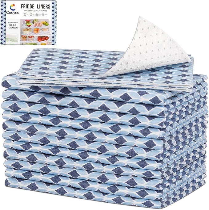 Cooyes 12 Pack 12" × 24" Cloth Shelf Liners for Kitchen Cabinets, Non-Slip Refrigerator Liners Machine Washable, Fridge Drawer Mats for Glass Shelves, Easy to Cut, (Light Blue)