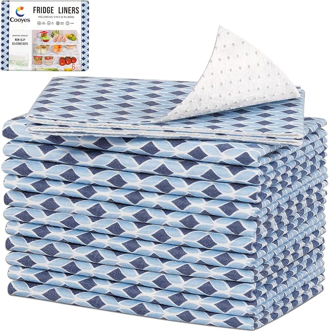 Cooyes 12 Pack Cloth Shelf Liners 17.7" × 24", Non-Slip Refrigerator Liners Machine Washable, Refrigerator Drawer Mats for Glass Shelves and Kitchen Cabinets, (Light Blue)