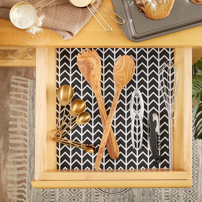DII Fridge & Shelf Liner Collection Non-Adhesive, Cut to fit, Machine Washable, 12x20, Black Herringbone, 2 Piece