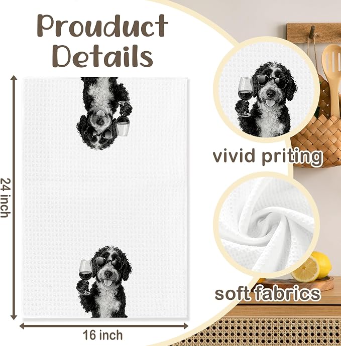 Funny Bernedoodle Kitchen Towels Set of 2, Dog Kitchen Bar Accessories, Dog Chef Gifts for Women Decorative Hand Towels for Kitchen Decor, Bernedoodle Lovers Gifts Dish Tea Towel, 16x24 Inch