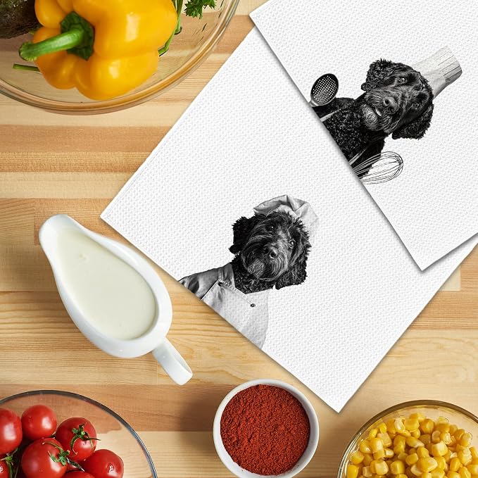 Funny Chef Black Goldendoodle Kitchen Towels Set of 2, Goldendoodle Gifts for Women Dish Tea Towels for Kitchen, Dog Mom Lovers Owner Gifts Decorative Hand Towel, 16x24 Inch