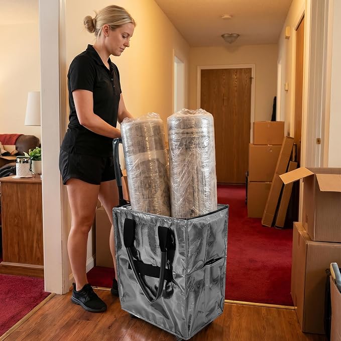 Rolling Tote Bag with Wheels Reusable Grocery Bags on Wheels for Laundry Camping Moving Waterproof