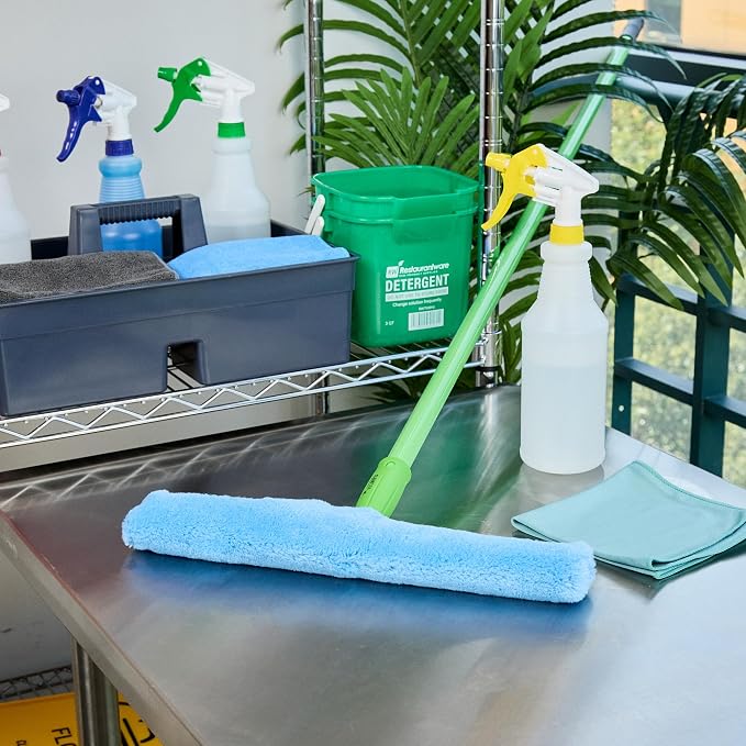Restaurantware-Clean Tek Professional Window Washer Strip, 1 Window Scrubber with T-Bar Handle - Machine Washable, No-Streak Cleaning, Blue Acrylic Washer for Glass Door, Home Or Commercial Use