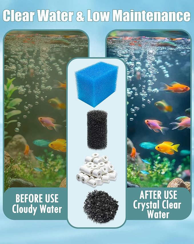 4 Sets Complete Filter Media Kit Compatible with Fluval AC20/Aquaclear 20 Power Filter for 5- to 20-Gallon Aquariums - Includes 4 Active Carbon, 4 Ceramic Rings, 2 Intake Strainer Sponges, 4 Foam