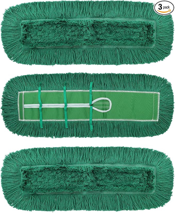 36 Inch Dust Mop Head: Replacement Medium Washable Commercial Mop Head Sweeper and Janitorial Replacement Green (Green - 36 Inch, 3 Pack)