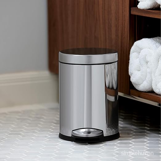simplehuman 4.5 Liter Bathroom Trash Can, White Steel, Pack of 6