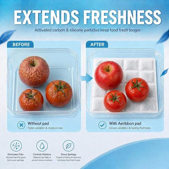 Rechargeable Refrigerator Deodorizer, Unscented Fridge Deodorizer & Moisture Absorber, Odor Eliminator for Fridge & Freezer, Long-Lasting Cut-to-Fit Fridge Shelf Liner, 11.8 × 19.3 in