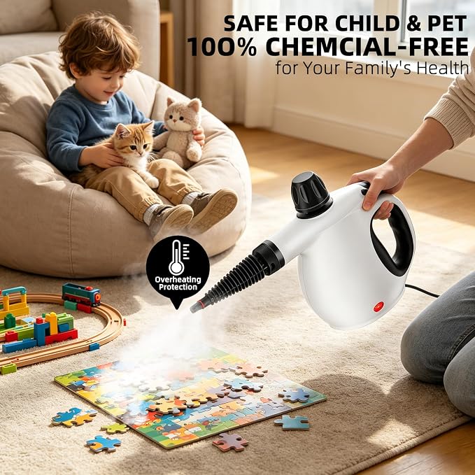 Handheld Steam Cleaner | 1300W High Pressure Steamer with 13 Accessories, Portable Steam Cleaner for Home,Grout, Kitchen, Car, Window, Upholstery,Floor, Bathroom and Clothes, White