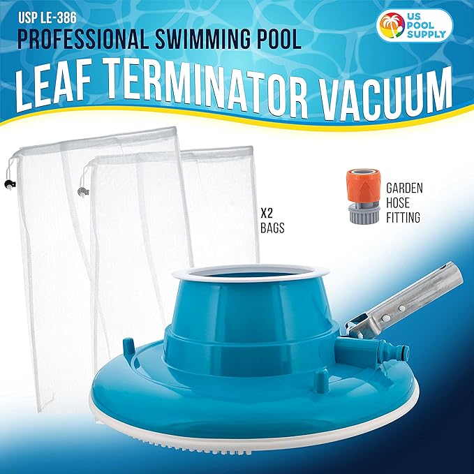 U.S. Pool Supply Professional Swimming Pool Leaf Terminator Vacuum - 15" Pool Cleaner Body, 8 Pressure Jets, 4 Rotating Wheels, 3 Perimeter Brushes, 2 Debris Bags - Below or Above-Ground Sucker Eater