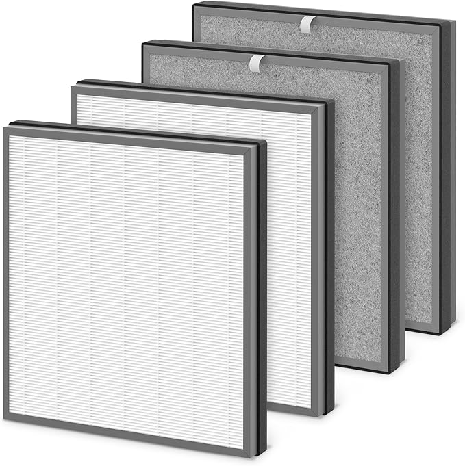 4 Packs HE400 Replacement Filter Compatible with Shark HE400 HE401 HE402 HE405 4 Fans Series Air Purifi-er HE401C, HE401NP, HE402C, UA415, Compare Part No. HE4FKBAS, HE4FKPET, HE4FKPETMB, HE4FKPRO
