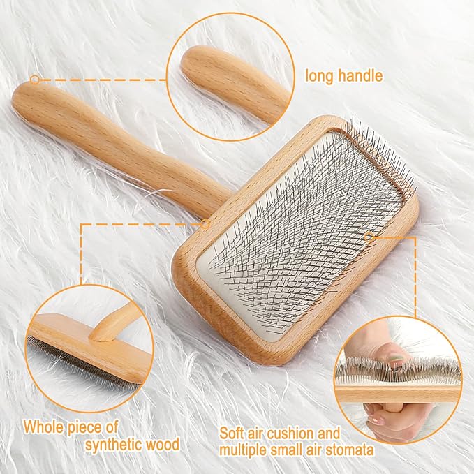Carpet Rake Sheepskin Wool Brush and Sheepskin Brush Cleaner Comb, More Suitable for Pile Carpets/Rugs, for Carding Fur, Restore Carpets Softness and Texture (Wood, 3PCS(2*Big+1* Small)
