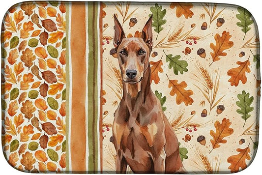 Caroline's Treasures Red Doberman Pinscher Heirloom Fall Dish Drying Mat Absorbent Dish Drying Mat Pad for Kitchen Counter Dish Drainer Mat for Countertop, 14 x 21", Multicolor
